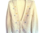 Popcorn Knit Cardigan Deep V 1970s Womens Small