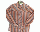 80s Kennington Guys Western Shirt Stripes and Plaid no-iron Large