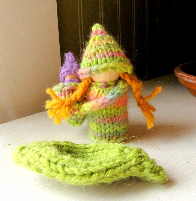 Waldorf spring Toy- Blossom Mama and Her Petal Baby with Leaf Cradle