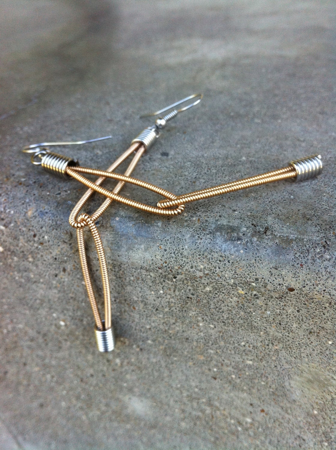 Recycled Guitar Strings - Restored Guitar String Jointed Earrings - Bronze