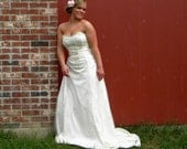 Strapless Wedding Gown "Kara", Sweetheart Satin Wedding Dress with Train, Hand Beading CUSTOM MADE long wedding dress