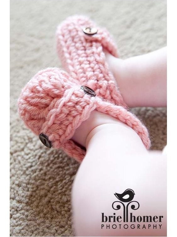 3-6 Months Baby Loafer Booties, crocheted, pink