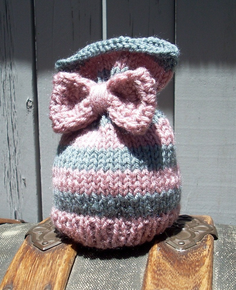 Baby Girl Bow Tied Hat, Newborn Photo Prop, light rose, light gray