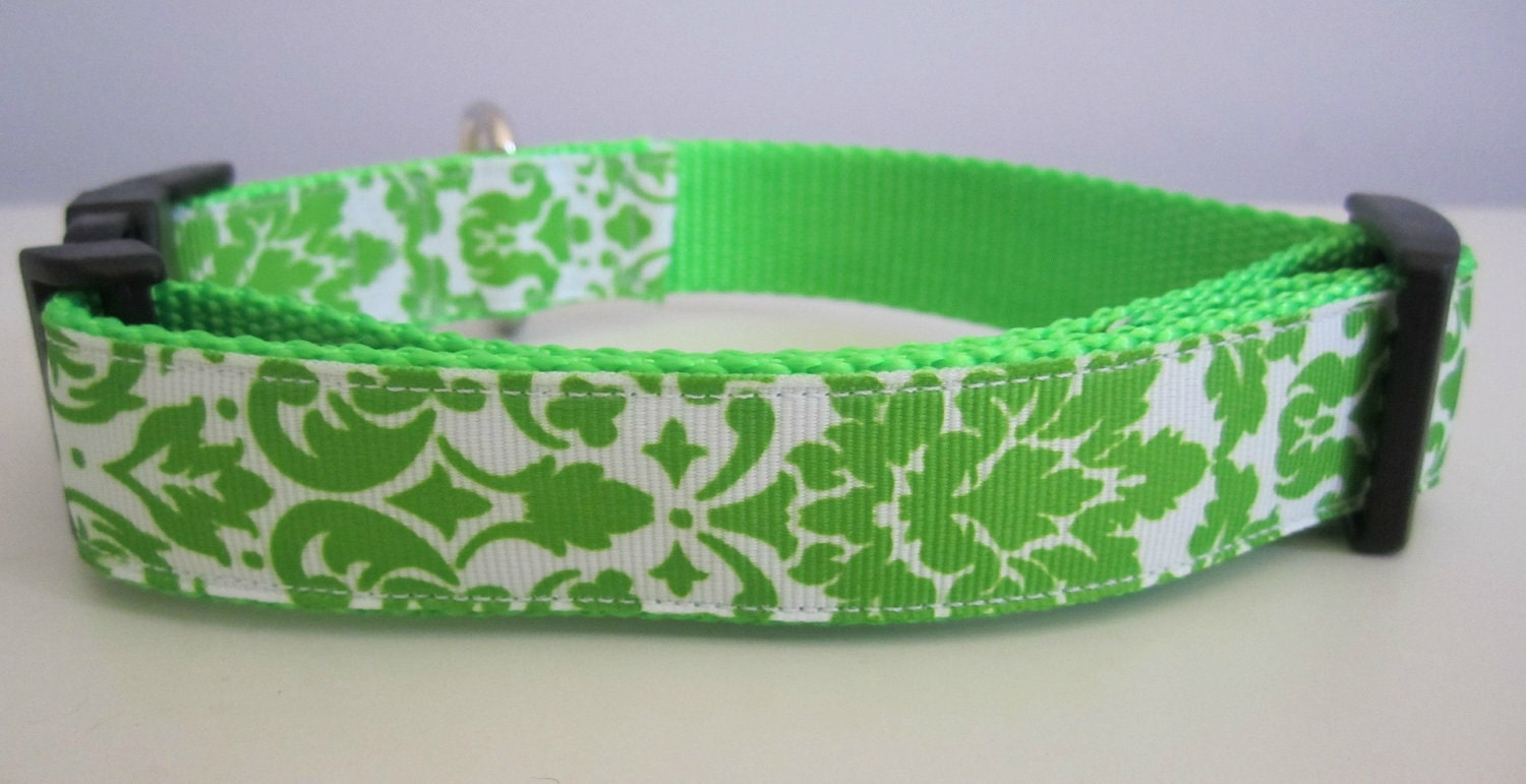Lime Green Damask Dog Collar