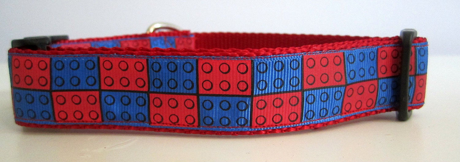 Blue/Red Lego Dog Collar