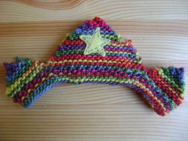 Waldorf Play Crown in Dark Rainbow Plant Dyed Knitted Wool with Plant Dyed Wool Felt Apliqued Yellow Star