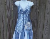 Upcycled Slip Dress Altered Refashioned Shabby Boho Tattered Embellished Purple Periwinkle Size  L