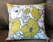Decorative Pillow Cover, One 18" x 18", Citrine, Gray and Natural Floral