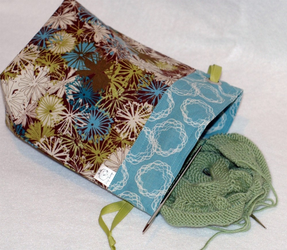 Blue Skies -Floral One Skein Knitting Crochet Sewing Project Bag
