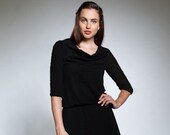 Easygoing little black dress with cowl neckline and half sleeve in black - Florence Dress - made to order