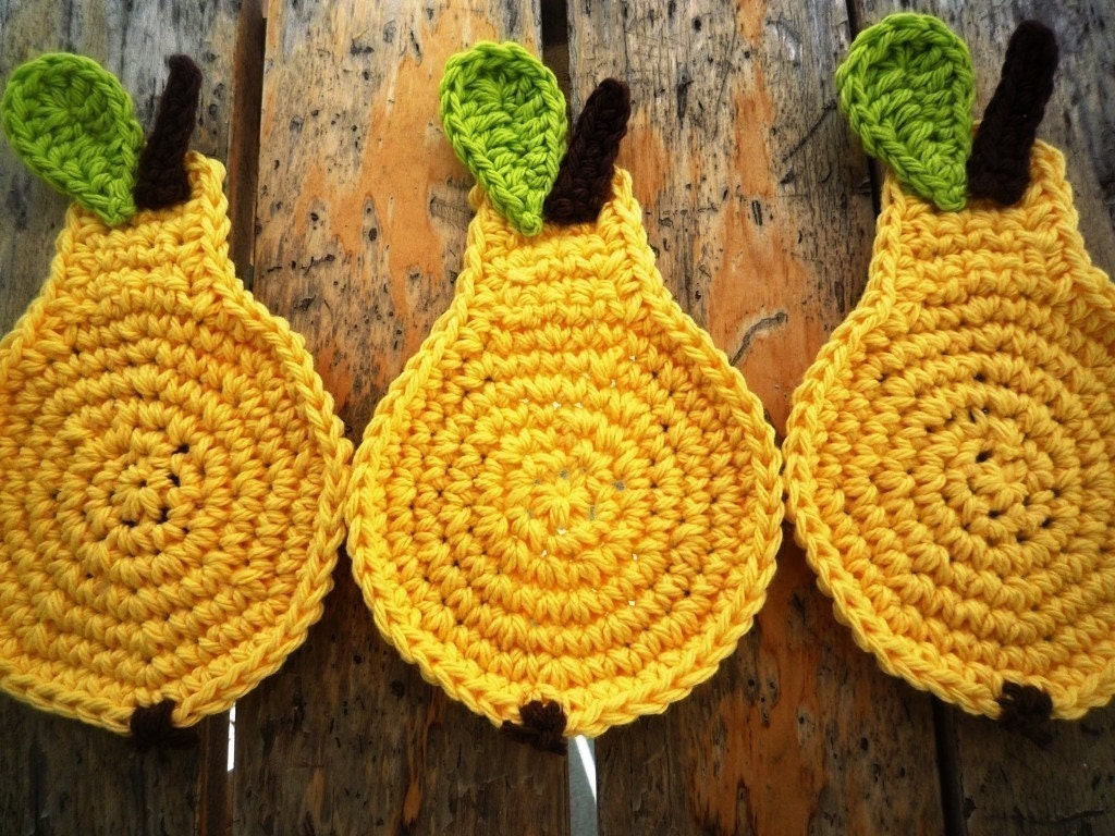 Crochet Coasters - Yellow Pear set of 4