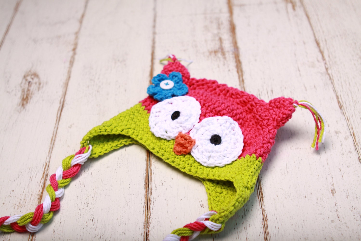 Crochet Character Hat-Owl Motif, Hippo Motif, Sock Monkey Motif, Flower, Earflap-Custom Colors, Size and Character/Style