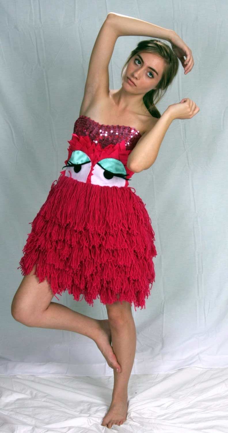 hot pink sparkle las vegas dress Yarn Monster with big Googly Eyes all sizes