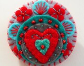 FB070 -  Heart to Heart -  Handmade Mini Felt Brooch - Grey - Made to order