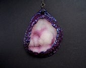 Large botryoidal crystal druzy polymer clay pink and purple pendant with necklace