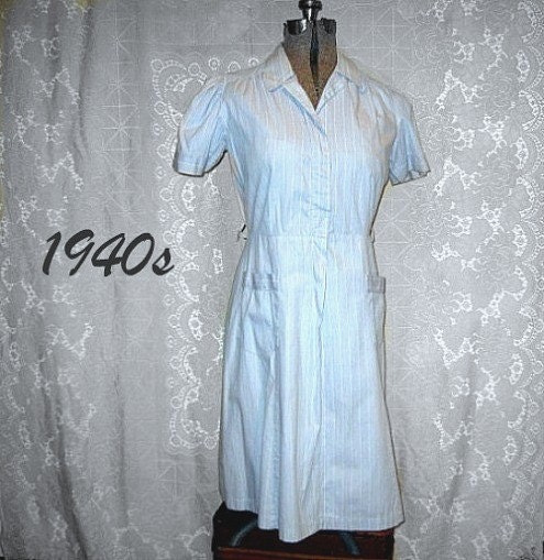 vintage forties 40 summer dress house cotton blue stripes casual plus large size