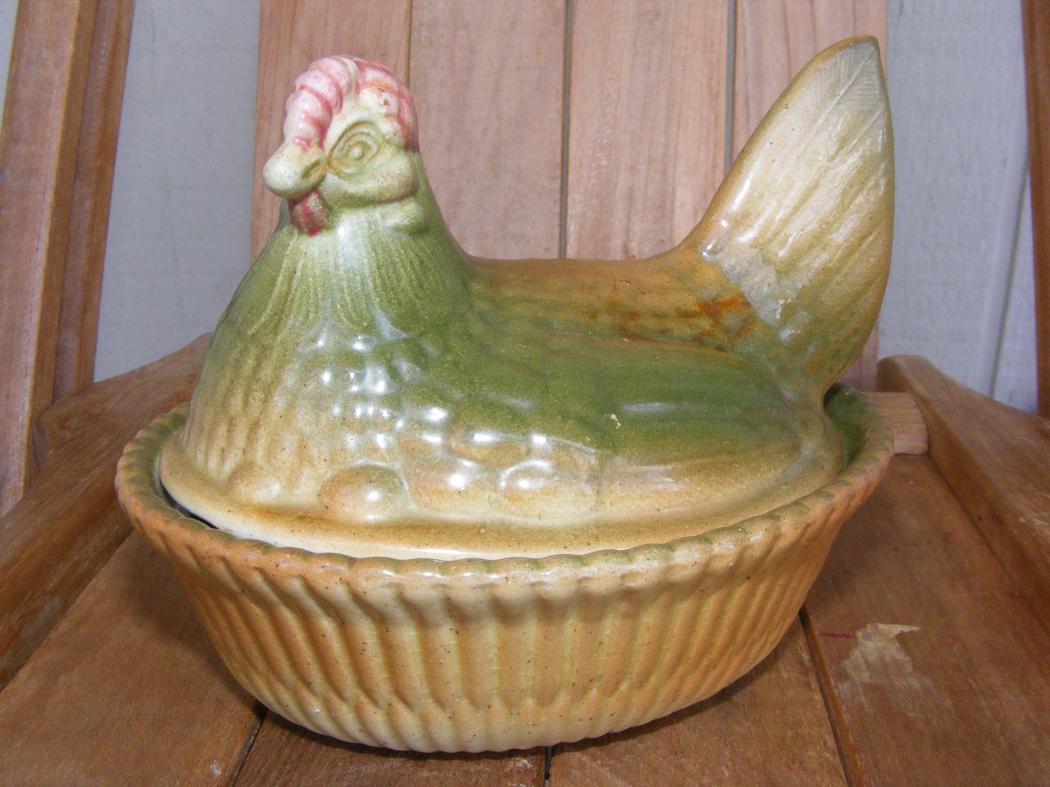 Vintage Chicken in the Nest Ceramic Dish