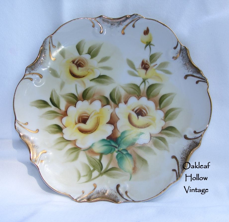 Vintage Porcelain Plate by Fairway Japan Yellow Rose Design Spring Cottage style