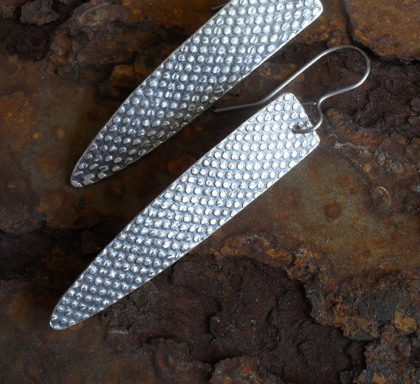 Sterling Silver Earrings, Sterling Earrings, Ethnic Tribal Minimalist Organic Texture Urban Long Dangle Metalsmith Earrings
