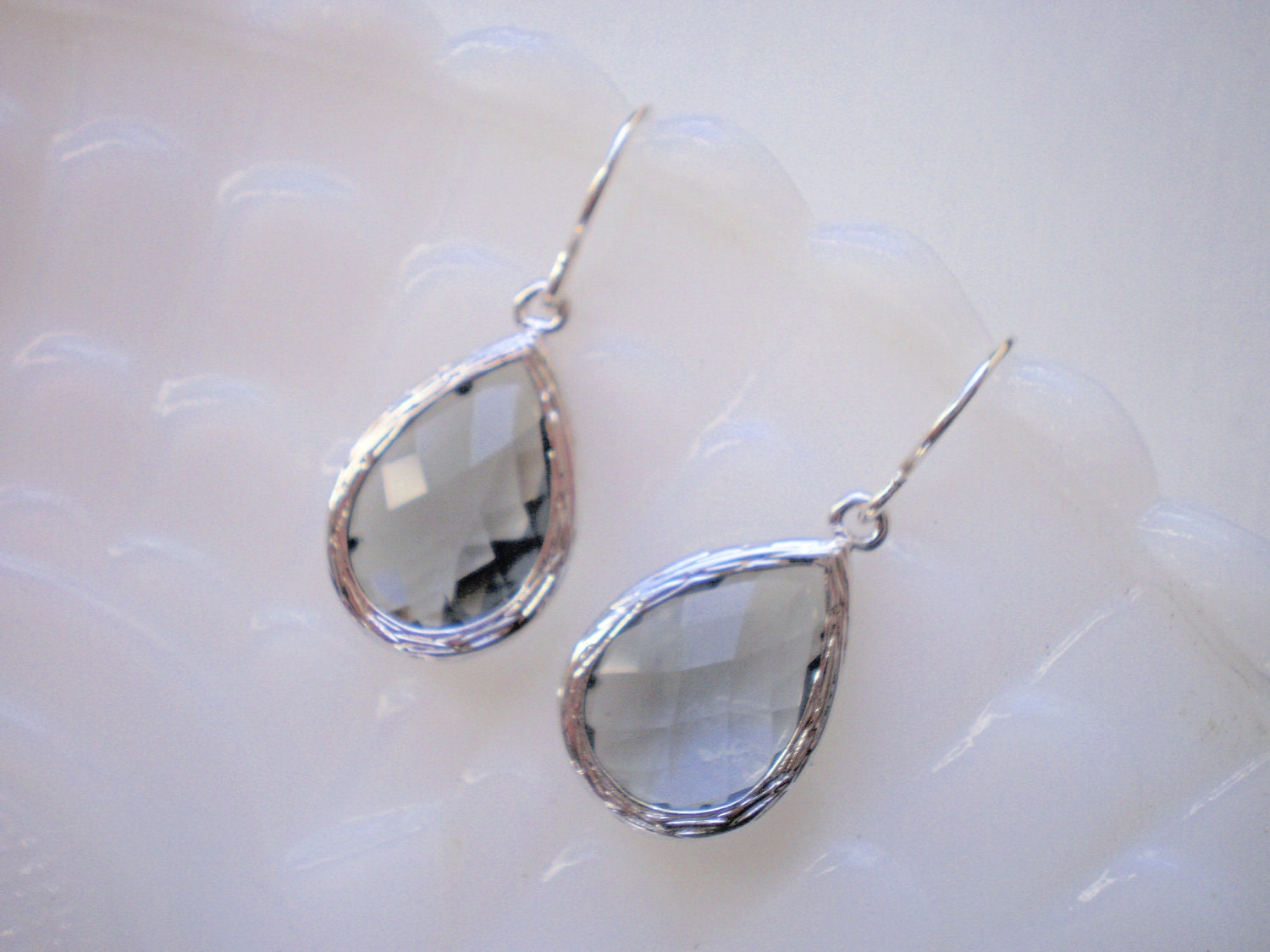 Grey Earrings, Teardrop Silver Earrings, Gray Earrings