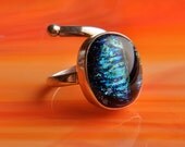 Handmade Dichroic Fused Glass Sterling Silver .925 Adjustable Ring