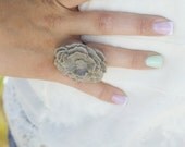 The Poppy - large Smoke Gray cabochon flower ring