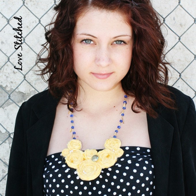 ON SALE NOW - PENELOPE - Golden yellow Spring inspired colorful Rosette bib statement necklace