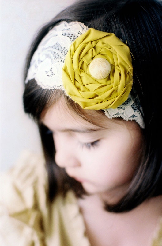RUTH - Cream and peach lace rose headband