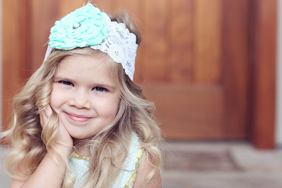 RUTH - tiffany blue and cream  lace rose headband