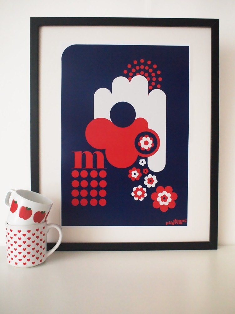 Letter M - from the alphabet series, bold mod A3 poster print