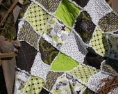 Rag Quilt Cotton Flannel Baby Crib Size Flourish Butterfly Flower Lime Green Black Grey White