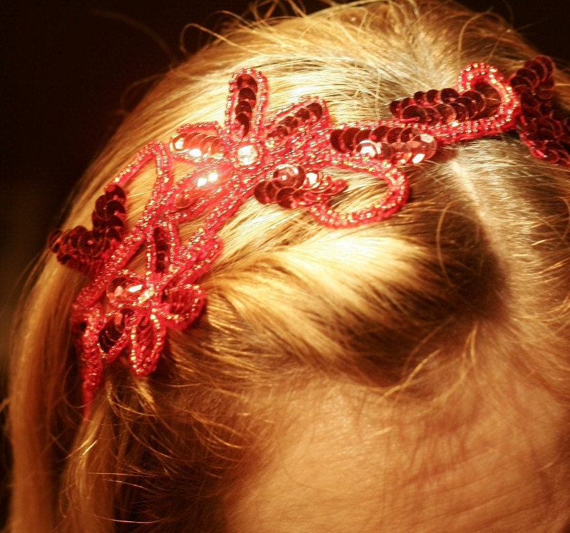 Red Sequins beaded headband fascinator for Valentine's Day or Christmas
