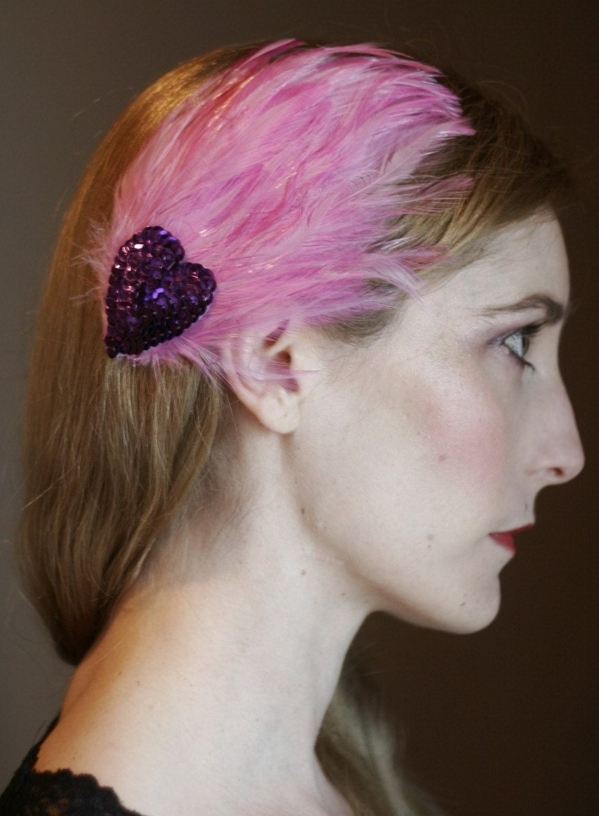 Valentine's Day Heart Pink Feather Pad Burlesque Fascinator