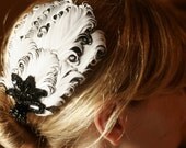 Curly Black and White feather hairclip fascinator and gorgeous beading detail