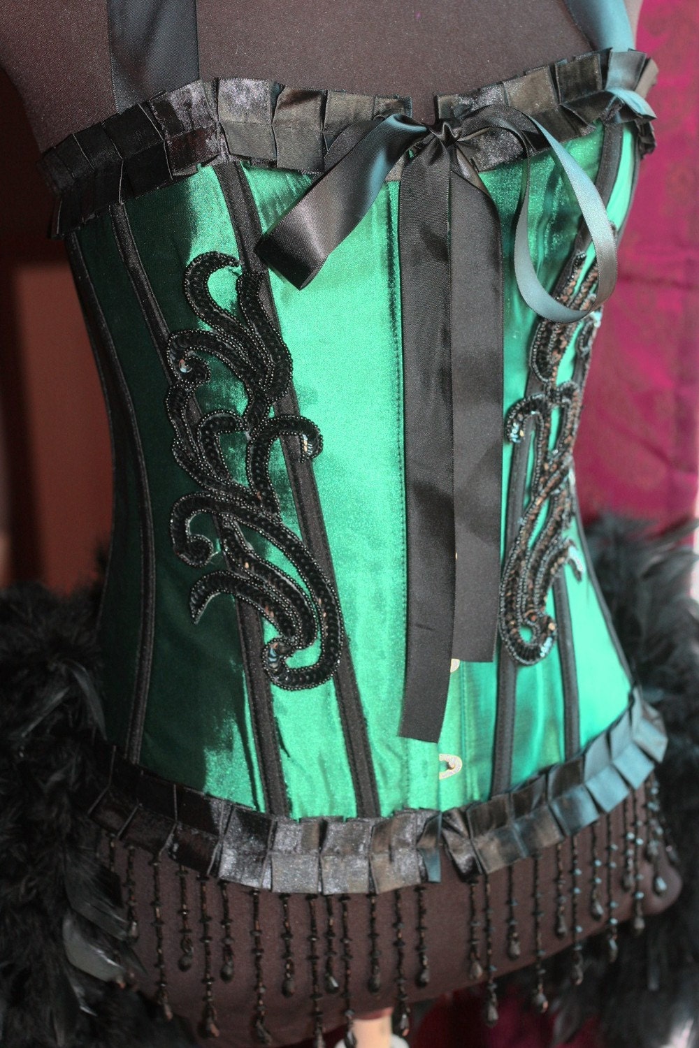GREEN FAIRY Circus Burlesque Corset Costumes Black outfit