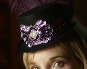 Purple and Black Burlesque Circus Mini Top Hat Fascinator for your Costume