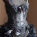 KALI Black Burlesque Costume Corset for Mardi Gras w/ steampunk feathers
