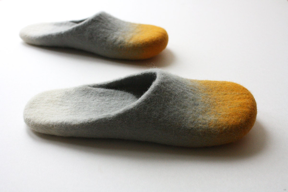 like a sunrise on the ocean horizon" felted wool slippers HANDMADE TO ORDER