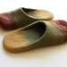 Assorted" Felted wool slippers in olive green, olive red and mustard colors. HANDMADE TO ORDER