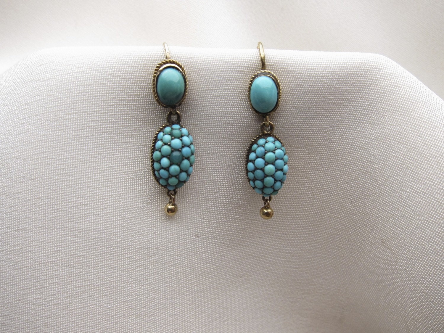 Circa 1880's Cabochon Turquoise Earrings