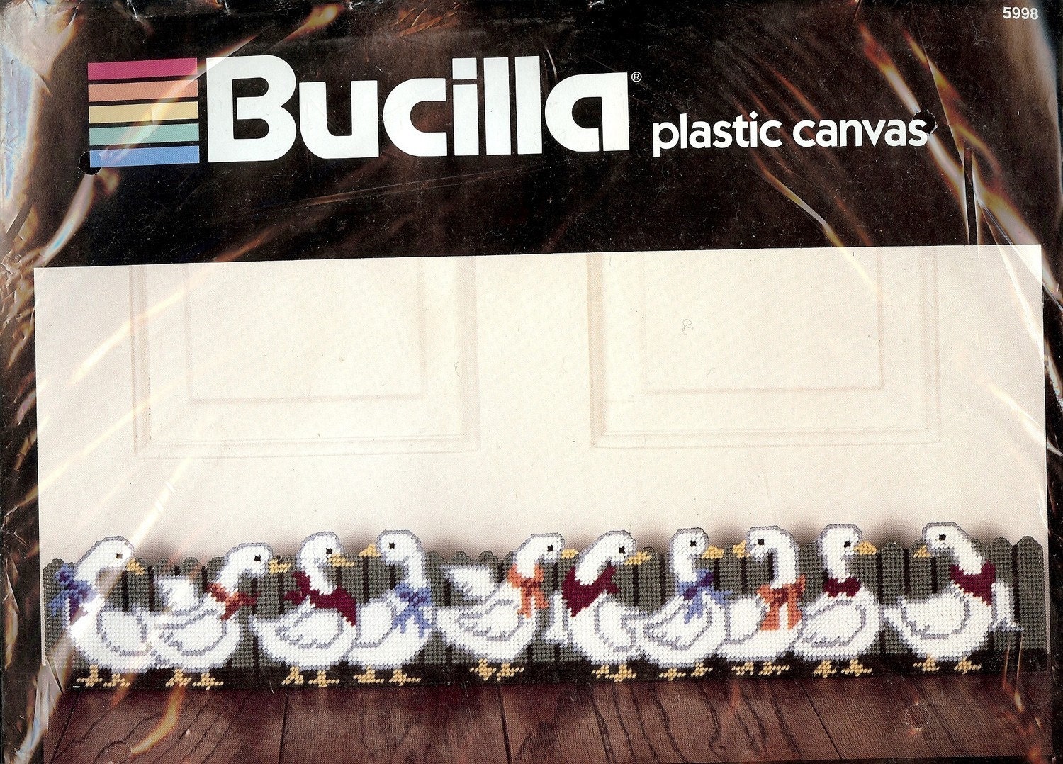 Gaggle of Geese Bucilla 1990 Plastic Canvas Needlepoint Draft Stop or Wall Hanging, 5 by 34 Inches