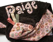 Minky Baby Blanket Girl - Candy Blossom in Pink Minky Lovie, security blanket lovey- 18 x 22 with Personalized Applique (6 Letters)