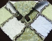 SALE - Paisley in Sage Rag Quilt Mini Lovie, lovey, security blanket, mini rag quilt, snuggle baby blanket, green, blue, boy, girl