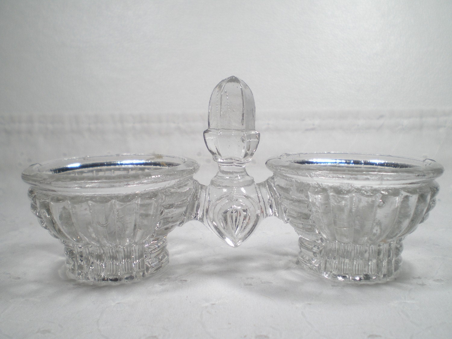 Double Open Salt, clear glass, rare form, Vacation SALE