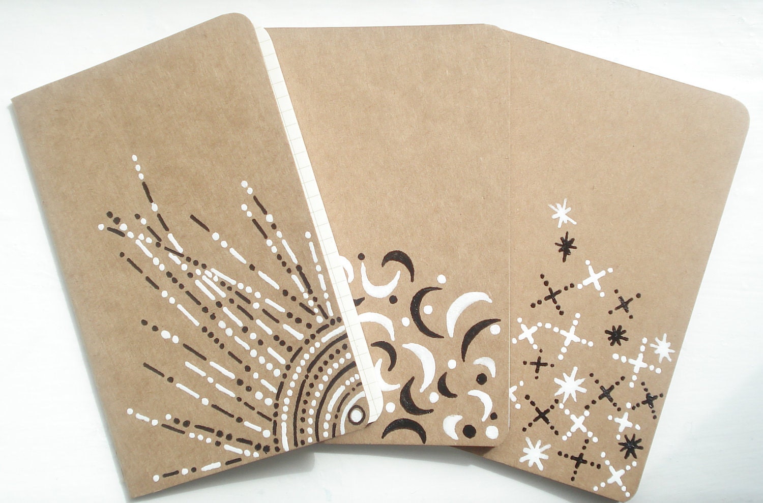 Set of 3 'Sun, Moon & Stars' Altered Moleskine Pocket Journals