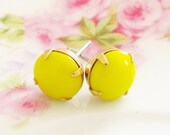 Bright Yellow Stud Earrings Vintage Yellow Round Glass Jewel Surgical Steel Post Earrings - Wedding, Bridal, Bridesmaid, Preppy Earrings