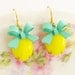 Yellow and Turquoise Bow Earrings - Vintage Yellow Glass Jewels and Turquoise Bow Dangle Earrings - Wedding, Bridal, Bridesmaid, Preppy