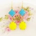 Vintage Lemon Yellow Oval Turquoise Blue Jewel Glamour Earrings