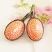 Tangerine Orange Mosaic Earrings -Vintage Tangerine Orange and White Mosaic Bohemian Antique Brass Earring Drop Dangles