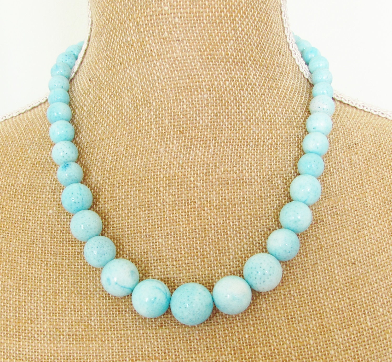 Chunky Sponge Coral Graduated Beaded Necklace Pick Your Color - Aqua Blue, Bright White, or Coral Pink